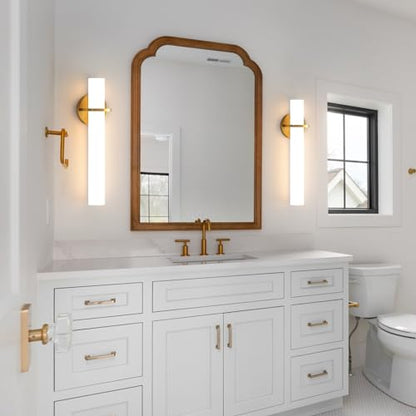 Hardwired Wall Sconces Set of Two 18 Inch Gold Bathroom Wall Sconces 18W 2700K-5000K LED Dimmable Modern Wall Lights with Acrylic Lampshade Brushed Gold Sconces for Bedroom Living Room Hallway - color: Gold, size: Hardwired (18in-2pcs)