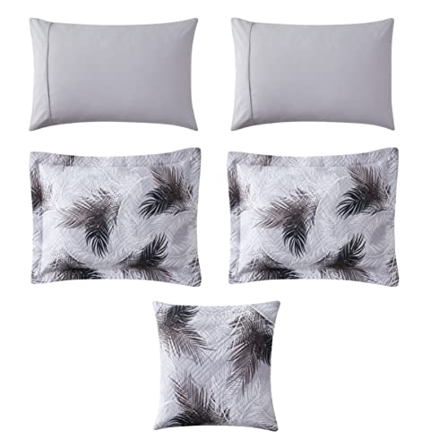 Clara Clark Bedspread Coverlet Set - 5 Piece Summer Quilts Twin Size with Fitted Sheet and Pillow Shams - All Season Printed Bedding Set - Twin Quilt 68 x 90 inches - color: 20 - Printed - Palm Leaf, size: Twin