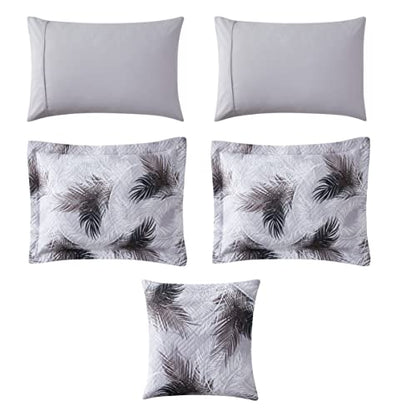 Clara Clark Bedspread Coverlet Set - 5 Piece Summer Quilts Twin Size with Fitted Sheet and Pillow Shams - All Season Printed Bedding Set - Twin Quilt 68 x 90 inches - color: 20 - Printed - Palm Leaf, size: Twin