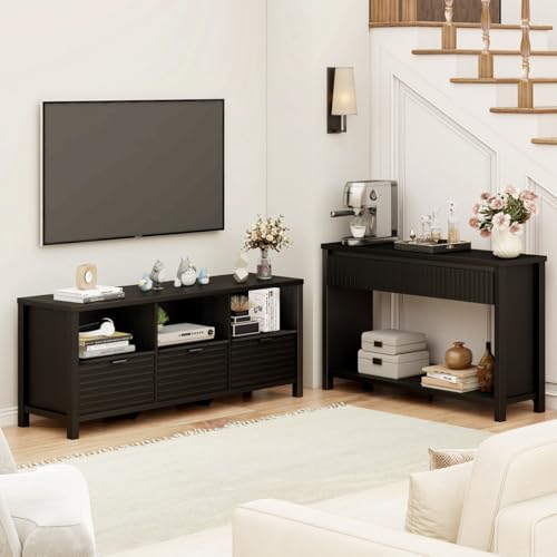 Wood Console Table for Entryway, 47In Entryway Table with Storage, Narrow Sofa Tables with Drawers, Modern Black Couch Tables for Living Room, Black Oak - color: Black Oak