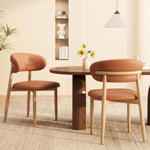 Kitchen Dining Chairs Set of 2 Modern Upholstered Leather Farmhouse Dining Room Chair with Metal Legs, Brown/Original - color: 18 Inch Brown/Original