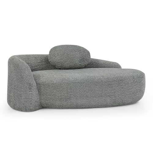 Modern Oval Single Lazy Sofa Chair, Bouclé Fabric Single Lounge Chair with Integrated Backrest, Side Armrest and Pillow, Compact Space-Saving Lounge Chair for Living Room Bedroom (Dark Gray//033) - color: Dark Gray//033