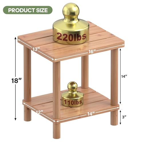 Outdoor Side Table with 2-Tier, Bamboo Small Patio Adirondack Tables | Natural Bamboo,Easy Assembly,Easy Maintenance,Weather Resistant,Indoor,Outdoor,Patio,Pool,Porch - color: Natural, size: Square Table