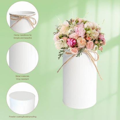 6" High Rustic Metal Mason Jar Vase Centerpiece for Table, White, 6 pcs | Leakproof, Galvanized metal, With twine bow, for wedding / parties / home/ office, For fresh & fake flowers, Utensil holder‌ - color: White