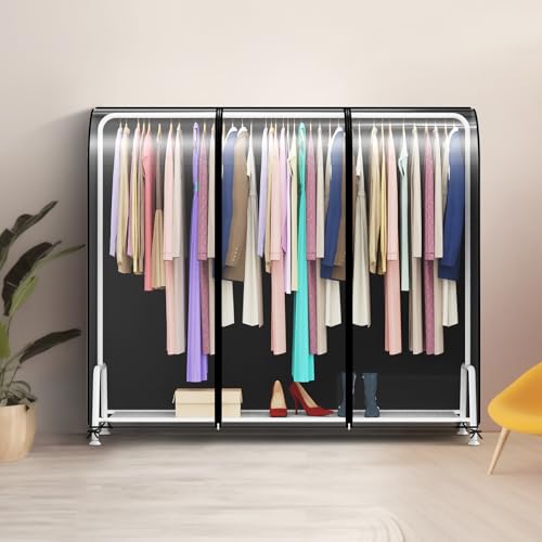Zilink Extra Large Garment Rack Cover Clothes Rack Cover 72 in | Dustproof, Breathable, 2 Durable Zippers, Rack Cover for Garment Rack (Rack Not Included) - size: 72"L x 20"W x 60"H - Clear/Black