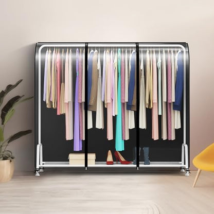 Zilink Extra Large Garment Rack Cover Clothes Rack Cover 72 in | Dustproof, Breathable, 2 Durable Zippers, Rack Cover for Garment Rack (Rack Not Included) - size: 72"L x 20"W x 60"H - Clear/Black