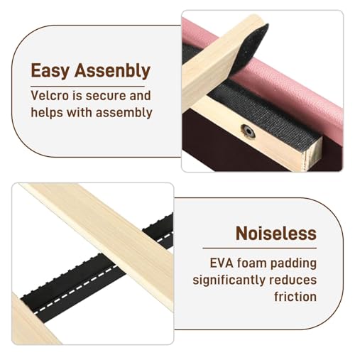 Full Bed Frame with LED Lights & Charging Station, Upholstered Bed Frame Full Size with Storage Headboard & 2 Drawers, Diamond Tufted, Curved Wingback, PU Leather, No Box Spring Needed, Pink - color: Pink, size: Full