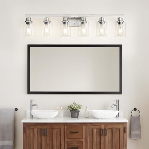 Bathroom Vanity Light, 6-Light Nickel Modern Matte Wall Sconce Lighting with Clear Glass Shade, Wall Lights,Bath Vintage Wall Mounted Lamps for Mirror Bedroom Living Room - color: Nickel, size: 6-light