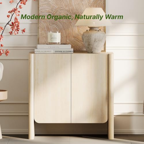 Buffet Cabinet, Coffee Bar Cabinet with Adjustable Shelf, Sideboard Storage for Living Room, Dining Room, Entryway, 31.5" W Rounded Wood Cabinet, Beige - color: Beige