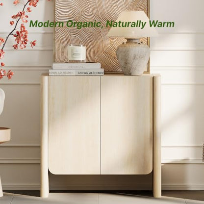 Buffet Cabinet, Coffee Bar Cabinet with Adjustable Shelf, Sideboard Storage for Living Room, Dining Room, Entryway, 31.5" W Rounded Wood Cabinet, Beige - color: Beige