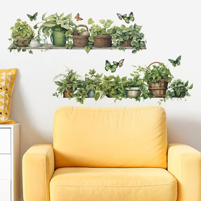 Green Plant Wall Decals 3D Bonsai Tropical Plant Betterfly Wall Sticker Creative Vinyl Peel and Stick Removable Wall Art Decor for Living Room Bedroom Home Office - style: Green Plant 1
