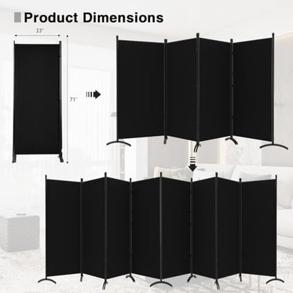 Room Divider-Folding Privacy Screens, 6 ft Partition Room Dividers Wall for Separation, Home, Office, Classroom, Studio (Black, 8 Panel) - color: Black, size: 8 Panel