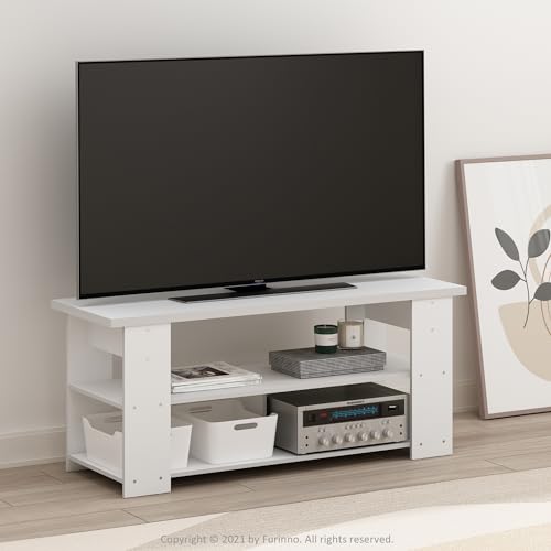 Furinno Jaya TV Stand Up to 55-Inch, White | Open Back TV Console for TV up To 55 Inch, Easy Assembly, for Living Room, Bedroom - color: White, style: 50 Inch, Panel