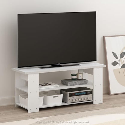Furinno Jaya TV Stand Up to 55-Inch, White | Open Back TV Console for TV up To 55 Inch, Easy Assembly, for Living Room, Bedroom - color: White, style: 50 Inch, Panel