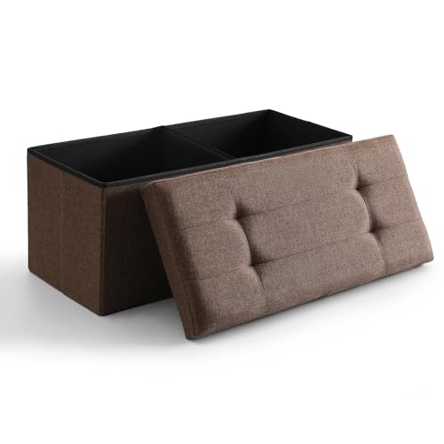 Storage Ottoman Bench Foldable Footrest Foot Stool, 30" Fabric Brown | Small Ottoman Foot Rest Seat Shoe Bench Flip-Top forliving Room End of Bed Bedroom Couch Dorm, 80L Folding Upholstered Chair - color: Brown, size: 13"D x 30"W x 13"H