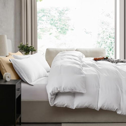 Hearth & Harbor Twin Duvet Cover Set - 2 Piece Soft Prewashed Bedding Set Twin/Twin XL - Includes 1 Duvet Cover 68x90 inches with Zipper Closure and 1 Pillow Sham, White, Comforter Not Included | 2 Piece Bedding Set, Ultra Soft & Breathable, Easy Care, Co