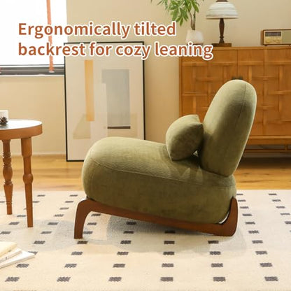 GDFStudio Armless Accent Chair with Solid Wood Legs & Upholstered Cushion, Modern Side Chair for Living Room Bedroom Reading Nook Balcony Apartment Waiting Area Comfortable Seating, Green - color: Green