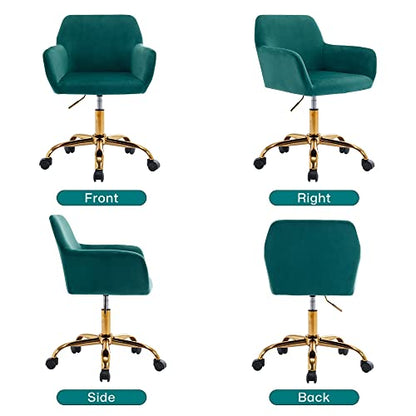 Velvet Makeup Vanity Chair,Home Office Desk Chair with Wheels, Green | Fluffy Swivel Modern Armchair Upholstered Fuzzy Height Adjustable for Teens Women Girls Elegant for Living Room Bedroom - color: Green
