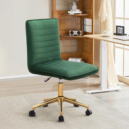 Furnimart Velvet Home Office Armless Desk Chair Adjustable Task Chairs Small Swivel Upholstered Office Chair Students Desk Chair Mid-Back Home Office Chair Dorm Chair (Velvet-DarkGreen) - color: Velvet-darkgreen