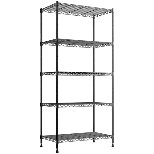 REIBII 60" H Wire Shelving, 1000LBS Heavy Duty & Adjustable, for Kitchen | Space Saving, Leveling Feet, Powder Coated Waterproof, Tool-Free Shelves, Freestanding, Anti-Tipping, Rust-resistant - size: 5 Tier,13.4" D x 23.2" W x 60" H