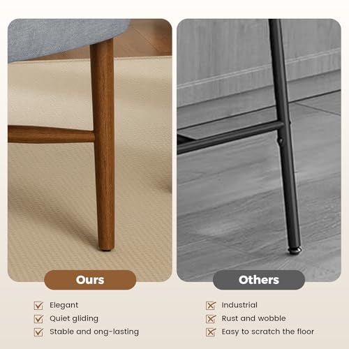 Mid Century Dining Chairs Set of 4, Linen Seat, Wood Legs, Gray | Farmhouse, Upholstered Padded Cushion, Solid Wood Cross-Brace, Easy 15-Min Assembly, Kitchen Dining Room - color: Grey, size: Set of 4