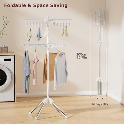 Abiglifty Rotatable and Foldable Clothes Drying Rack, Space Saving Free Standing Laundry Drying Rack for Indoor, Balcony, 2 Layer - size: 2 tier