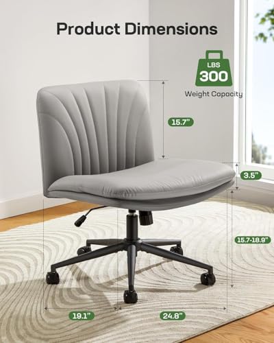 Marsail Criss Cross Office Chair with Wheels, Armless Wide Desk Chair for Active Sitting, PU Leather Cross Legged Chair for Home Office, Pet-Friendly & Easy Clean, Grey - color: Grey