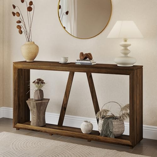 55-Inch Long Console Table for Entryway, Wooden Sofa Table Behind The Couch, Walnut Wood Hallway Accent Table for Living Room, Entrance - color: Walnut
