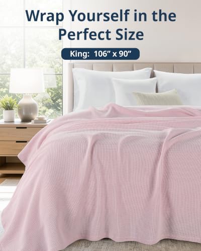 LANE LINEN 100% Cotton Blanket King Size - 300 GSM Waffle Blankets - Breathable, Lightweight & Durable - Premium Soft Blanket - Ideal for All Season Bedding & Sofa Throw - 106"x90" - Cherry Blossom - color: 02: Cherry Blossom, size: King