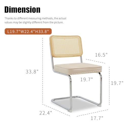 Stackable Dining Chairs Set of 2: Mid Century Modern Velvet Rattan Accent Chairs with Chrome Legs - Compact Stacking Design for Small Apartments Living Room Kitchen Seating Solution