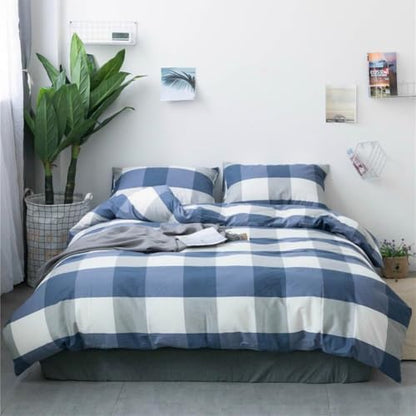 LifeTB Blue White Plaid Duvet Cover Twin Modern Soft 100% Cotton Comforter Cover Simple Style Plaid Grid Duvet Cover with 2 Pillowcases Blue White Grey Checked Bedding Set Twin - color: A2# Plaid, size: Twin(68"x86")