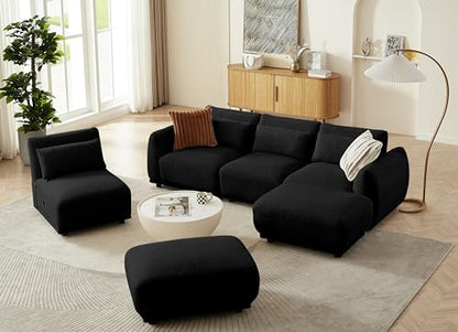 U Shaped Cloud Sectional, Convertible L Shaped Couch with Removable Ottomans,Modular Cloud Couch Sectional for Living Room (4 Set + 2 Ottomans - Black) - color: Black, size: 4set+2 Ottoman