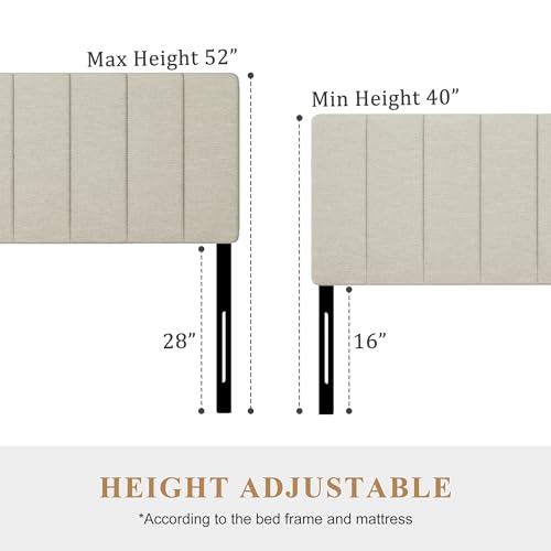Queen Size Headboard Only, Height Adjustable Linen, Beige - color: Linen-beige, size: Queen/Full