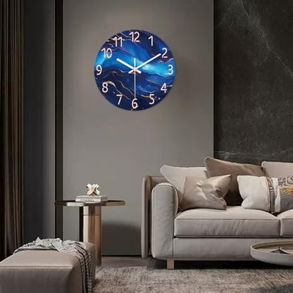 Blue Glass Wall Clocks Battery Operated 20 Inch | Marble Large Wall Clocks for Living Room Round Non Ticking Wall Clock Silent - color: Blue1, size: 20 Inch