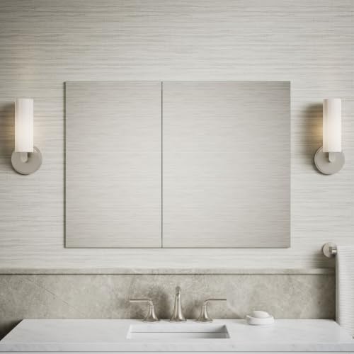 Kohler 55065-NA Embark Slim Two-Door Medicine Cabinet Mirror, Adjustable Shelves with Mirrored Doors, 35 in. W x 26 in. H - size: 35 in. x 26 in., style: Flat Edge