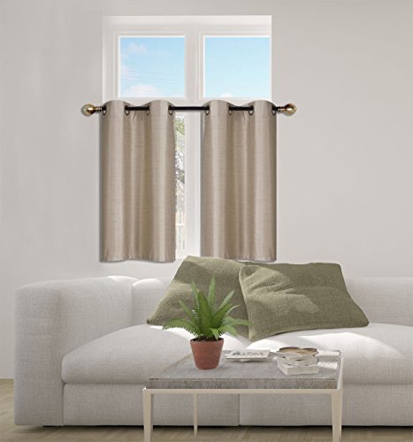 Elegant Home 2 Panels Tiers Grommets Small Window Treatment Curtain Faux Silk Insulated Blackout Drape Short Panel 28" W X 36" L Each for Kitchen Bathroom or Any Small Window # D24 (Taupe) - color: Taupe