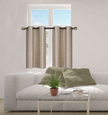 Elegant Home 2 Panels Tiers Grommets Small Window Treatment Curtain Faux Silk Insulated Blackout Drape Short Panel 28" W X 36" L Each for Kitchen Bathroom or Any Small Window # D24 (Taupe) - color: Taupe