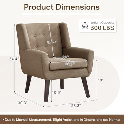 HUIMO Accent Chair for Living Room,Upholstered Button Fabic Armchair Chair | Mid Century Modern Tufted Armchair with Fabric,Comfy Arm Chairs for Club Living Room Reading Bedroom,Waiting Room Brown - color: Brown