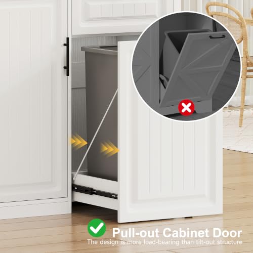 ZIFTY Pull Out Trash Can Cabinet with Storage, 13 Gallon Trash Can, White | Pet Proof, Freestanding Kitchen Cabinet, Drawer & Adjustable Shelf, Garbage Recycling, Modern Farmhouse Waste Bin Furniture - color: White, size: 34.3"W X 16.3"D X 33.5"H