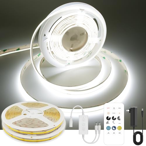 AXMOTUT 65.6ft White COB LED Strip Light, High Bright LED Strips with 320LEDs, RF Remote and UL Power Supply, 6000K Dimmable LED Lights for Bedroom, Kitchen, DIY Home Decoration, 2 Rolls of 32.8ft - size: 6000K/65.6ft