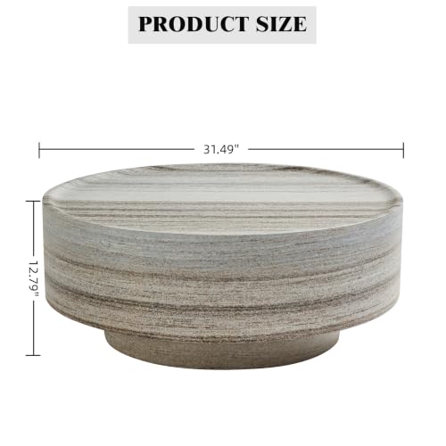 31.5" Round Faux Marble Coffee Table for Living Room (31.5"x12.8") | Center Table, Concrete Coffee Table, Travertine Accent Table, Stone Coffee Table, Living Room Furnitures, Easy to Assembly - color: Dark Grey-a