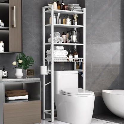 Kalrin Over-The-Toilet Storage Rack, 4-Tier Bathroom Organizer Shelf Over Toilet with Adjustable Shelf and Basket, Freestanding Space Saver Bathroom Shelves Above Toilet for Room (Pure White) - color: Pure White