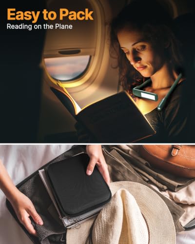 Bendable Neck Light with Storage Case, Dimmable Reading Light | Eye Care, Foldable, Ergonomic, Comfortable, 80H Rechargeable Book Lamp, Knitting Crafting Crocheting Sewing Supplies - color: Green + Storage Case