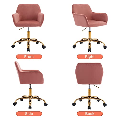 Velvet Makeup Vanity Chair,Home Office Desk Chair with Wheels, Rose | Fluffy Swivel Modern Armchair Upholstered Fuzzy Height Adjustable for Teens Women Girls Elegant for Living Room Bedroom - color: Rose