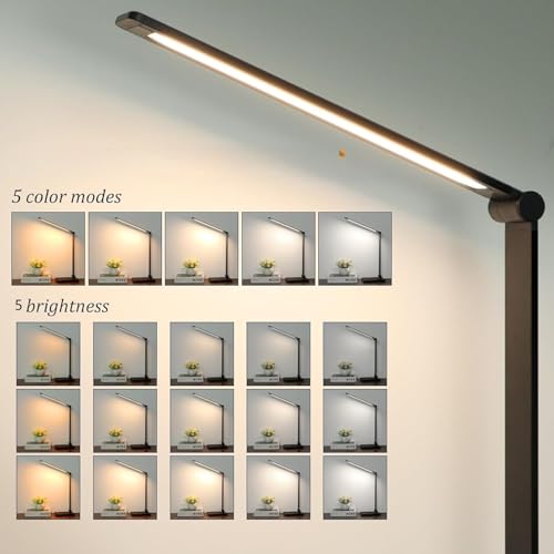LED Desk Lamp Dimmable Table Lamp Reading Lamp with USB Charging Port, 5 Lighting Modes, Sensitive Control, 30/60 Minutes Timer (Black)