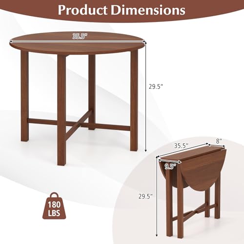 SIMOE Round Drop Leaf Dining Table for 2-4 People, 36” Folding Kitchen Table with Solid Wood Legs, Farmhouse Extendable Table for Dining Room, Living Room, Restaurant (Round, Walnut)