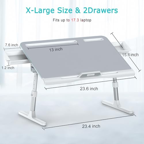 KLEAR Laptop Bed Tray Desk, Foldable and Adjustable Lap Table with Heights and Angles, Upgraded-Sturdy Laptop Lap Desk for Bed/Sofa/Couch/Floor (2 Drawers, Grey) - color: Gray, size: X-Large without Bag (15.7"x23.6")