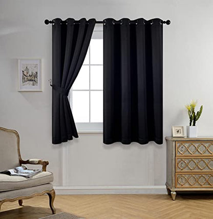 Room Darkening Grommet Thermal Insulated Blackout Window Curtains Panels for Gilrs Room Window 1 Pair 52x63 Inch Black, Bonus 2 Tie Backs Included - color: Black, size: 52"W x 63"L (Pack of 2)