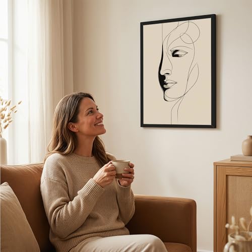 Black Framed Abstract Minimalist Line Art Poster Canvas Print Art Modern Contemporary Wall Art Painting Pictures Wall Decor Elegant Home Decoration for Living Room Bedroom Office Apartment (Black framed,12W"X16L")