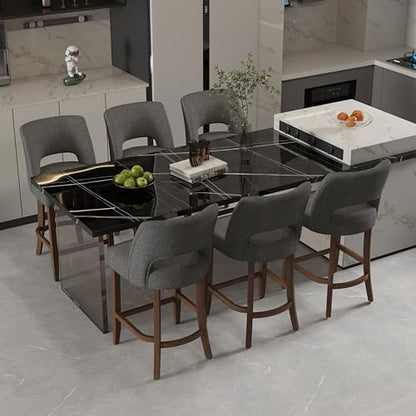 VKNOW Bar Stools Set of 6, 26" Fabric Counter Height Bar Stools, Charcoal | Modern Upholstered Counter Stools with Rubberwood Legs for Kitchen Island Dining Room Bar - color: Charcoal, size: Set of 6